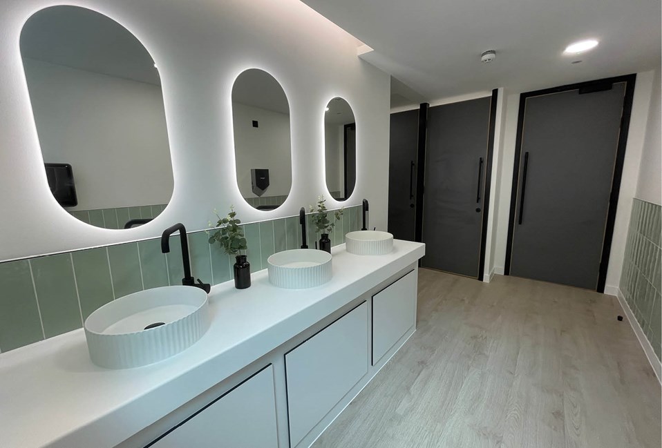 Venesta Washrooms Case Study Air Charter Service Solid Surface Vanity Unit